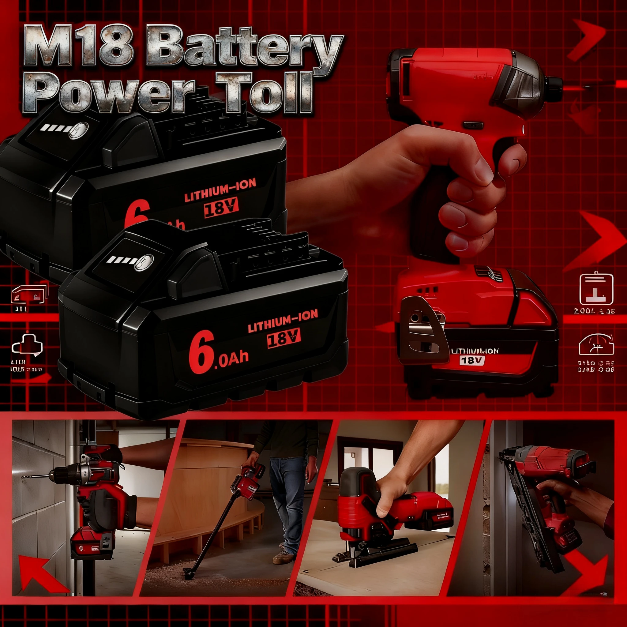 Originální baterie pro Milwaukee M18 6000mAh, nabíječka, BR, XC, 18V, 12000mAh M18B5, 48-11-1860, vestavěná baterie 21700 - náhled 6