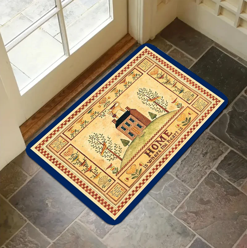 Country Vintage Entryway Mat Welcome Door Rug Cottage House Birds Fruit Heart Pattern Non-slip Floor Carpet Home Decoration