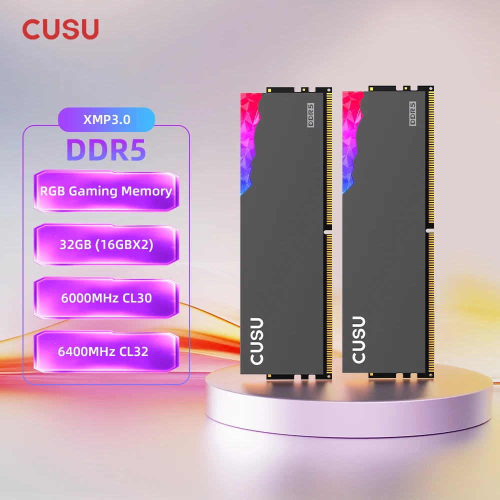 

CUSU DDR5 RGB 6000MHz 6400MHz 32GB 16GB UDIMM Ram Memory DDR5 Desktop XMP3.0