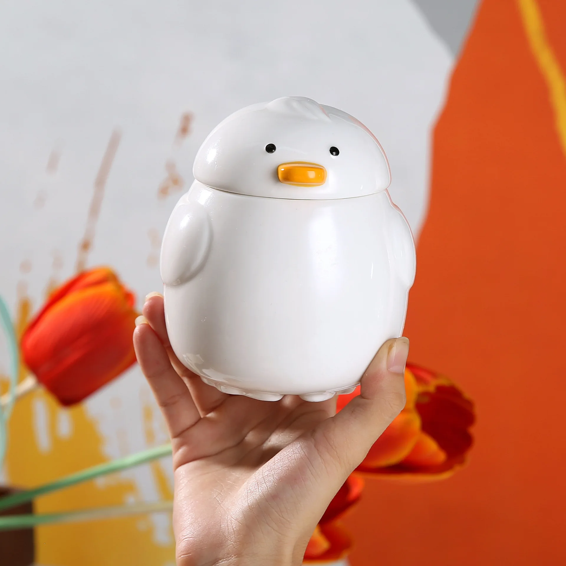 Instagram\'s New Little Yellow Duck Ceramic Cup Creative Cartoon Home Comes with A Spoon and A Simulated 3D Little Duck Mug