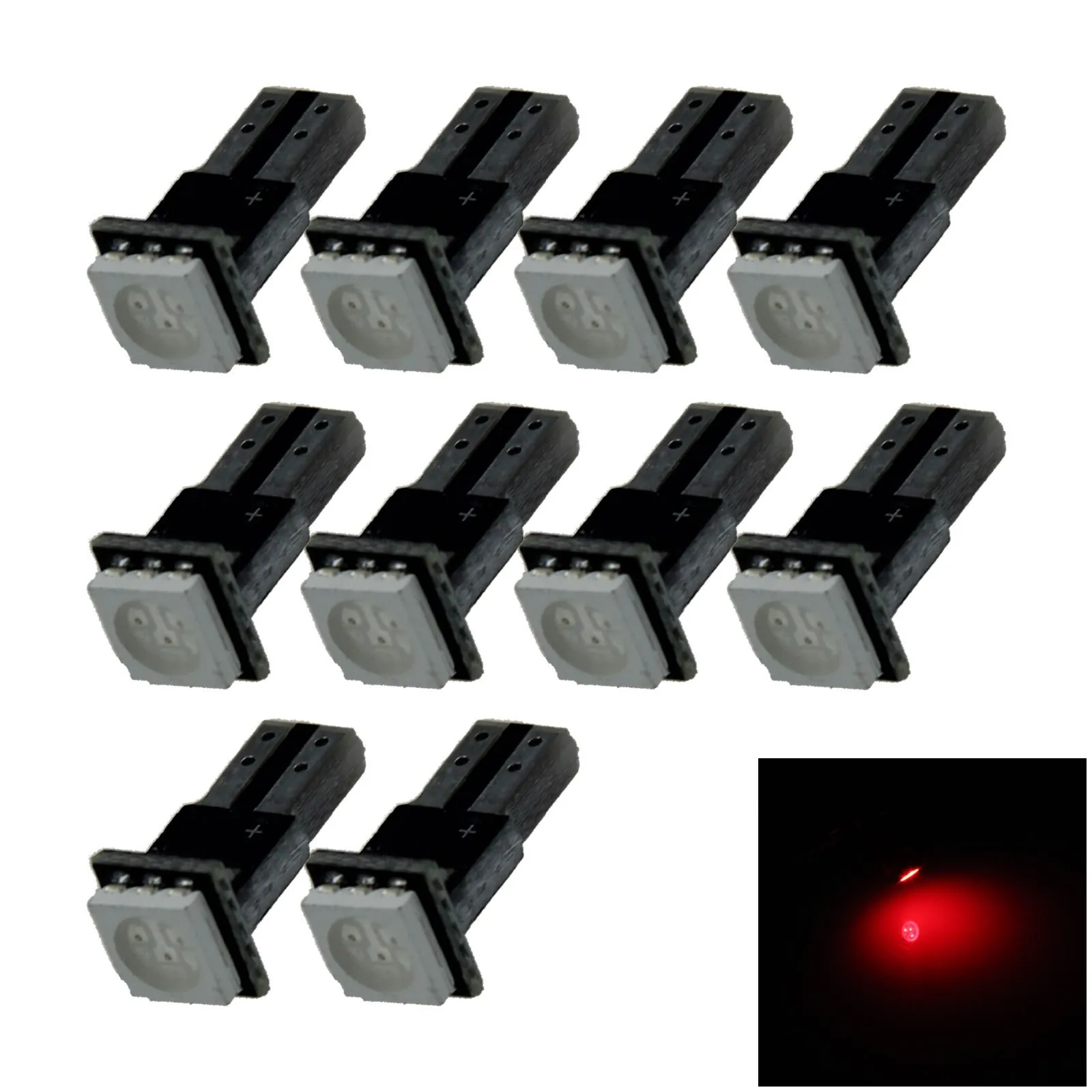 10x Red Car T5 Instrument Bulb light Lamp PCB 1 Emitters 5050 SMD LED 18 37 70 B002-R