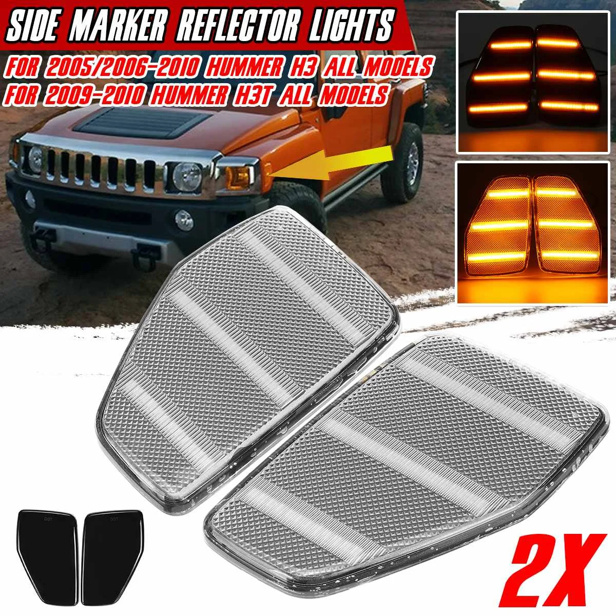 Pair LED Side Marker Repeater Reflector Light Turn Signal Lights Front Fender Lamp for Hummer H3 2005/2006-2010 H3T 2009-2010