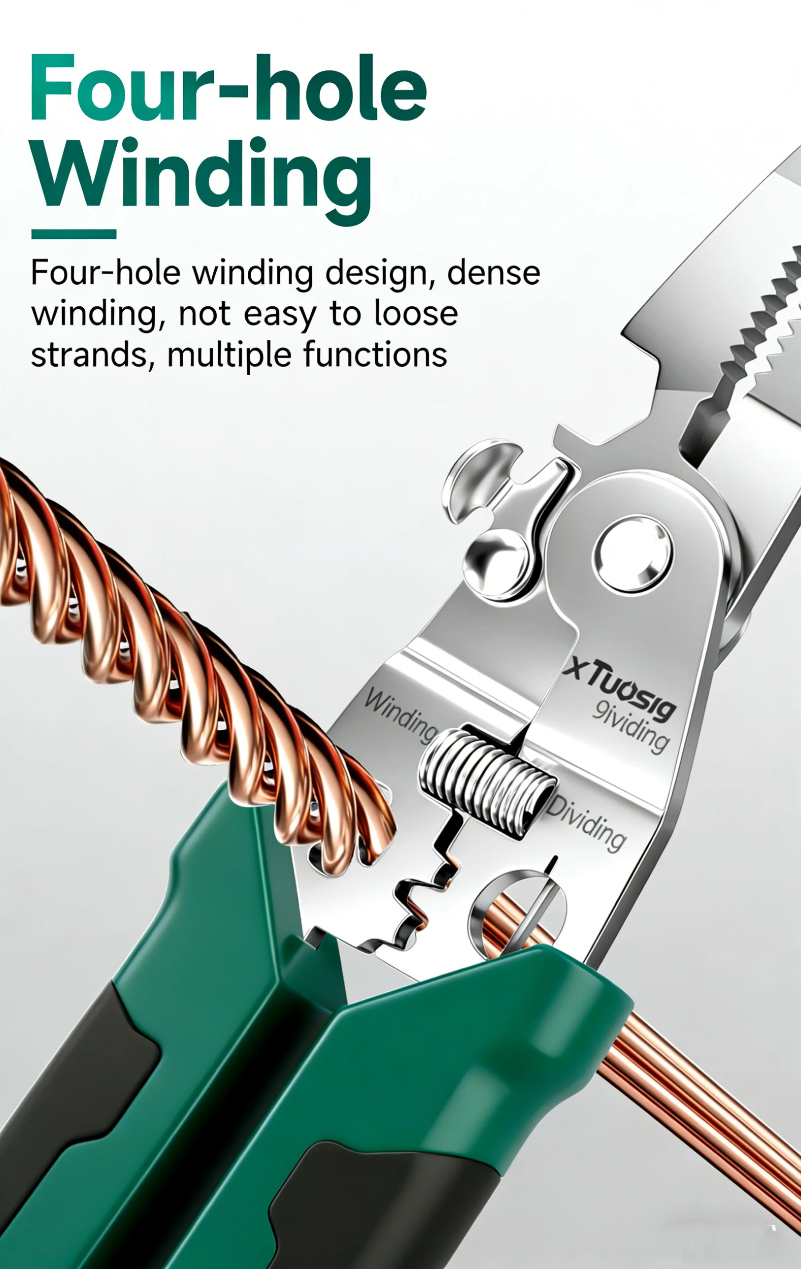 TUOSEN 3-in-1 Folding Wire Stripper Pliers Electrician Tool with Voltage Tester for Multi-Function Cable Work