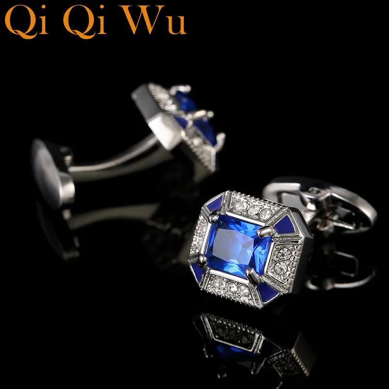 High Quality Mens Luxury Blue Crystal Cufflinks Suit Shirt Cuff Wedding Groom Gift Jewelry For Wedding Bridal Father Accessorie