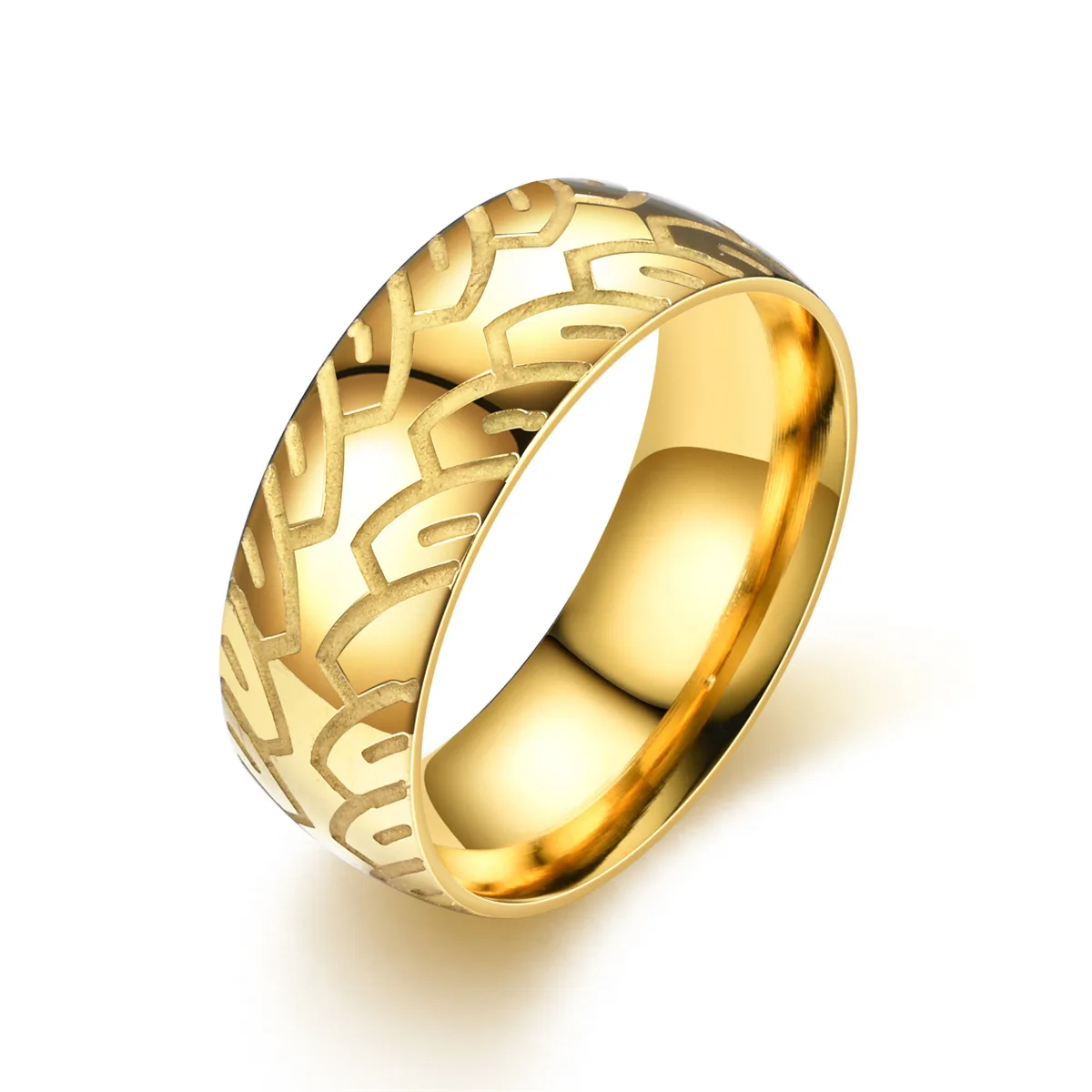 8MM Stainless Steel Rings for Men and Women Birthday Gift Tyre Pattern