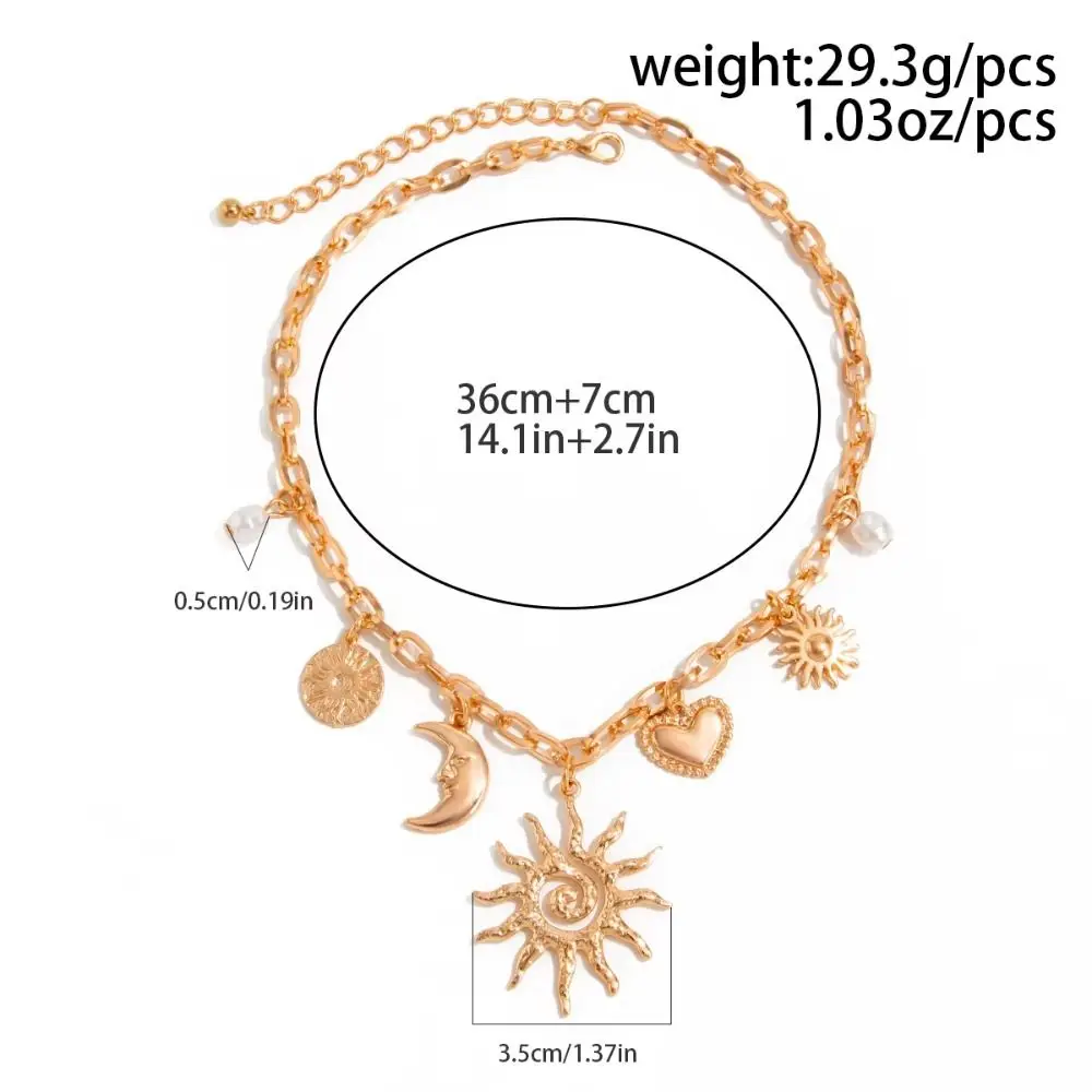 الإبداعية الأزياء الشمس القمر قلادة خمر القلب سلاسل المختنق سبيكة الرجعية المبالغة قلادة الشاطئ