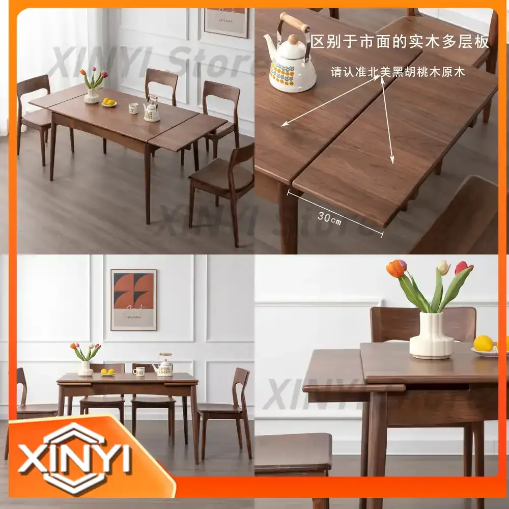 Foldable Dining Table for Small Spaces Made of Solid North American Black Walnut Wood with Extendable Pull-Out Design for