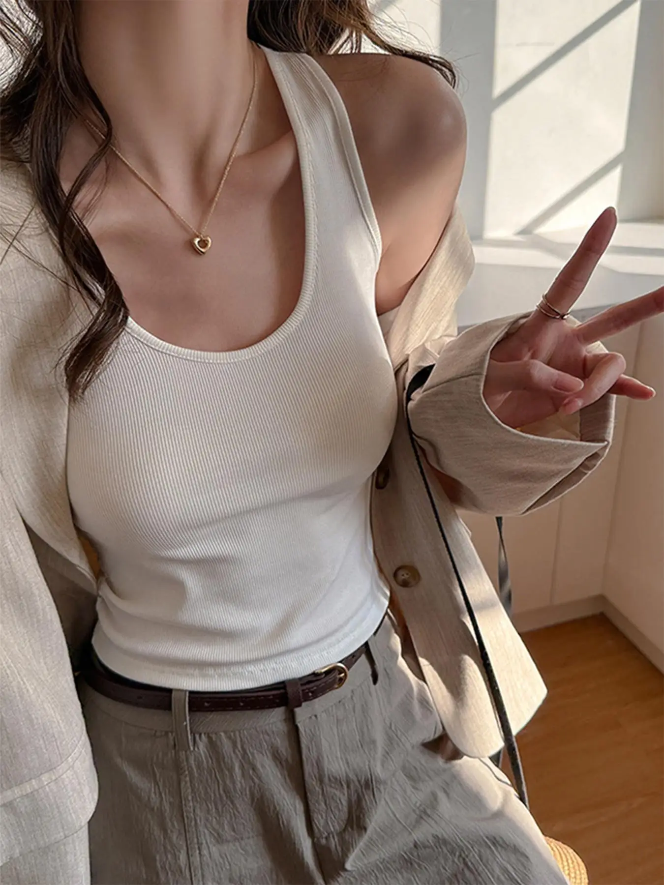 Women's Solid Color Lace  Korean Vest Summer Trendy Singlet Cotton Sleeveless Camisole U-Neck Comfortable Female Tank Tops
