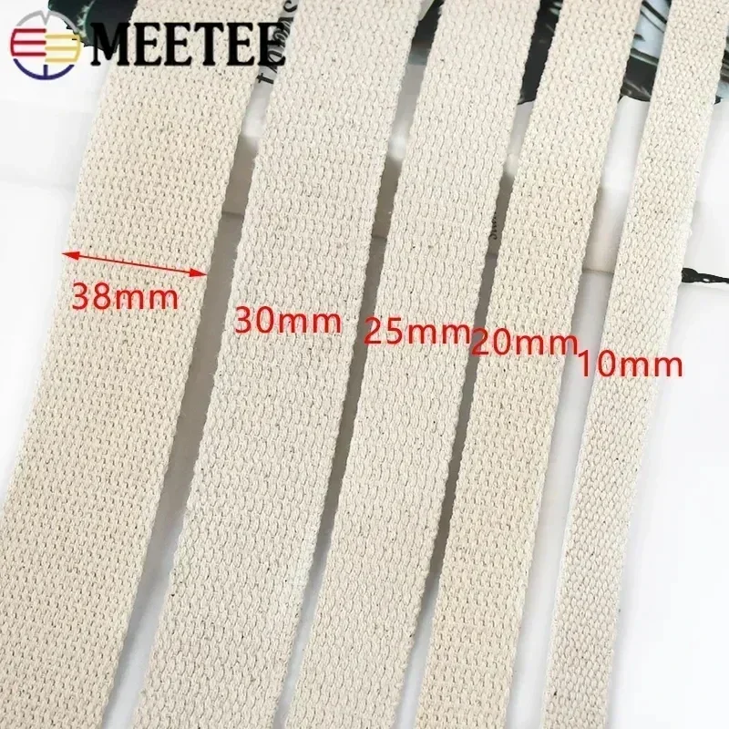 10Meters Meetee 10-50mm Beige Canvas Cotton 1.5mm Thick Webbing Ribbon for Bags Strap Tape Belt Craft Clothing Home Decoration