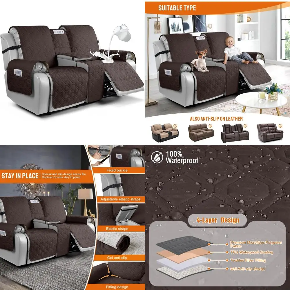 

Водонепроницаемый чехол для дивана с откидной спинкой и чехлом для дивана-консоли, нескользящий чехол для двухместного сиденья для разделенных диванов