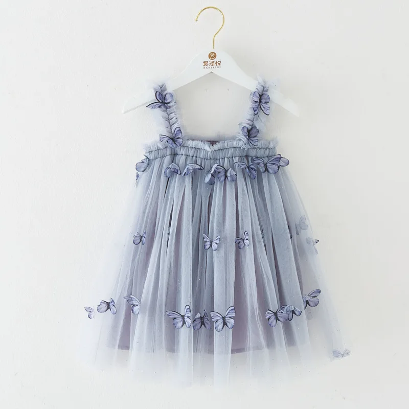 Baby Girls Sweet Dress Butterfly Tulle Embroidery Toddler Sleeveless Lovely Dress Summer Birthday Party Kids Gown Princess Dress