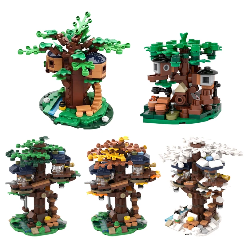 MOC Creativo Foresta Treehouse Building Blocks Set Autunno e Inverno Architettura Mini Casa sull'albero Modello Giocattoli per bambini Regalo di compleanno