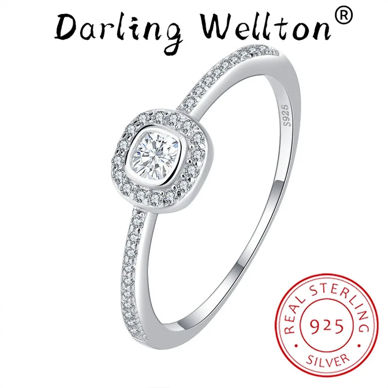

Delicate Four-Pronged Square Round Geometric Couple Ring For Women 100% Original Sterling Silver Valentine's Day Gift Jewelry