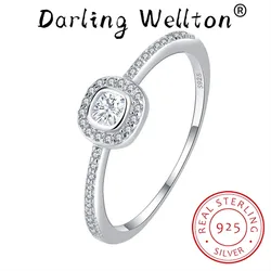 Delicate Four-Pronged Square Round Geometric Couple Ring For Women 100% Original Sterling Silver Valentine's Day Gift Jewelry