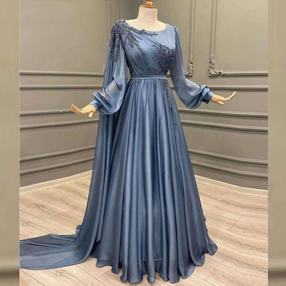 Jiayigong Sparkle Exquisite Evening Satin Sequined Beading Ruched Formal A-line O-Neck Bespoke Occasion Gown Long Dresses
