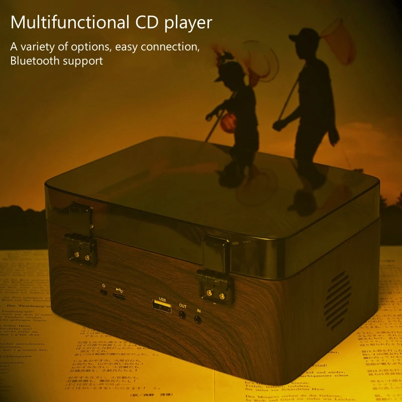 CD-2102 Retro Style CD Player Home Mini Portable Cd Player Rechargeable Wireless BT5.0 Speakers Discman Player with Bluetooth