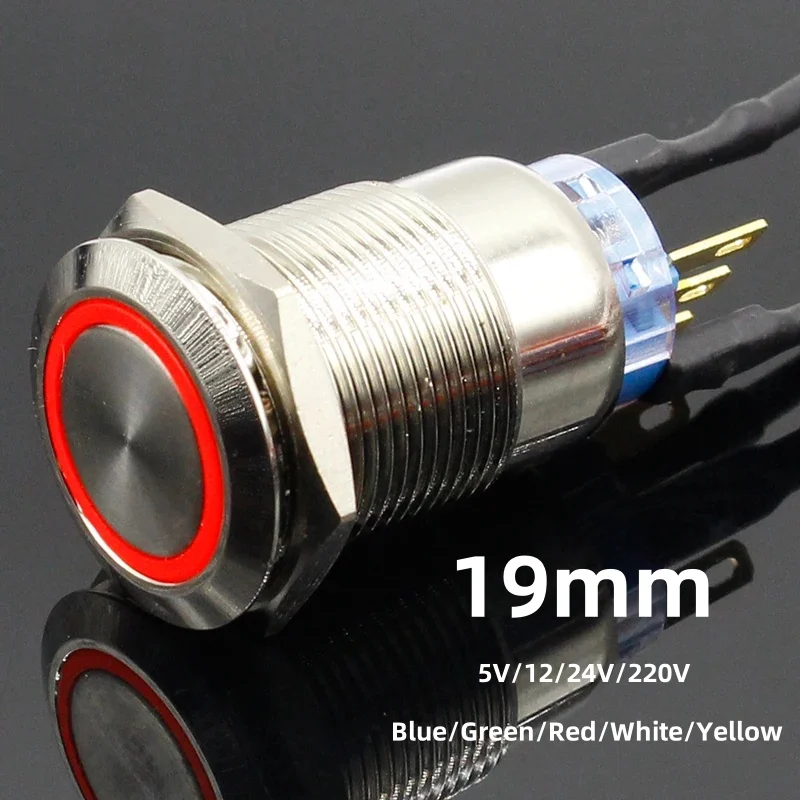 1PC Led power mark lamp button 19mm Metal Alumina black press button Momentary/Latching control PushButton Switch