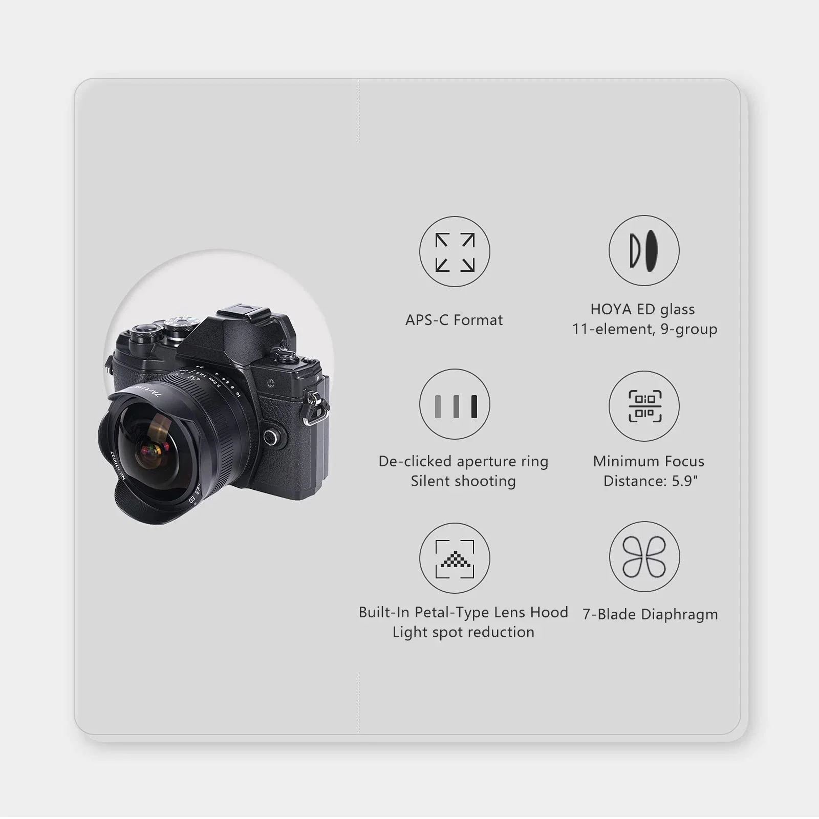 

Ультраширокоугольный объектив «рыбий глаз» 7artisans 7,5 мм F2.8 Mark II для Sony E Fuji XF Nikon Z Micro M4/3 Canon EOS-M M50 Canon RF