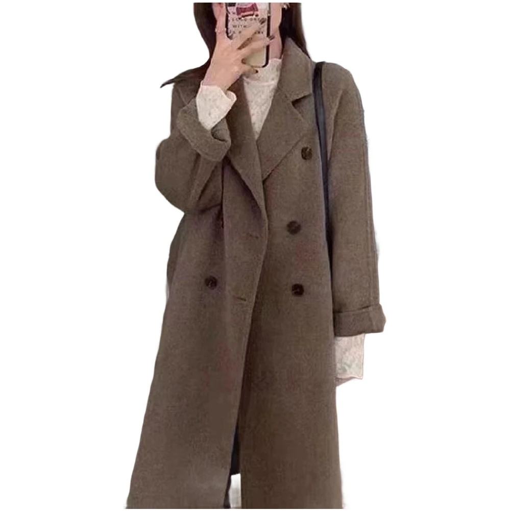 Mid-Length Thickened Woolen Trench Coat for Women Loose Jacket Overcoat with Long Sleeves Suitable for Autumn and Winter Wear