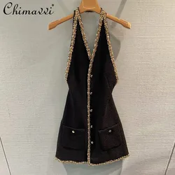 High-end Exquisite Sexy Neck Dress Women's Spring Summer New Fashion Sexy Sleeveless Elegant Socialite Elegant Birthday Dresses