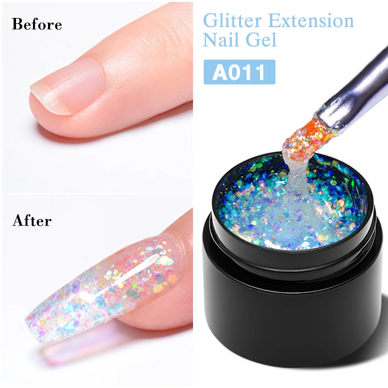 MEET ACROSS 8ml Glitter Extensão Unha Gel Polonês Nu Rosa Acrílico Francês Nail Art DIY Edifício Rápido Duro Para Design de Manicure