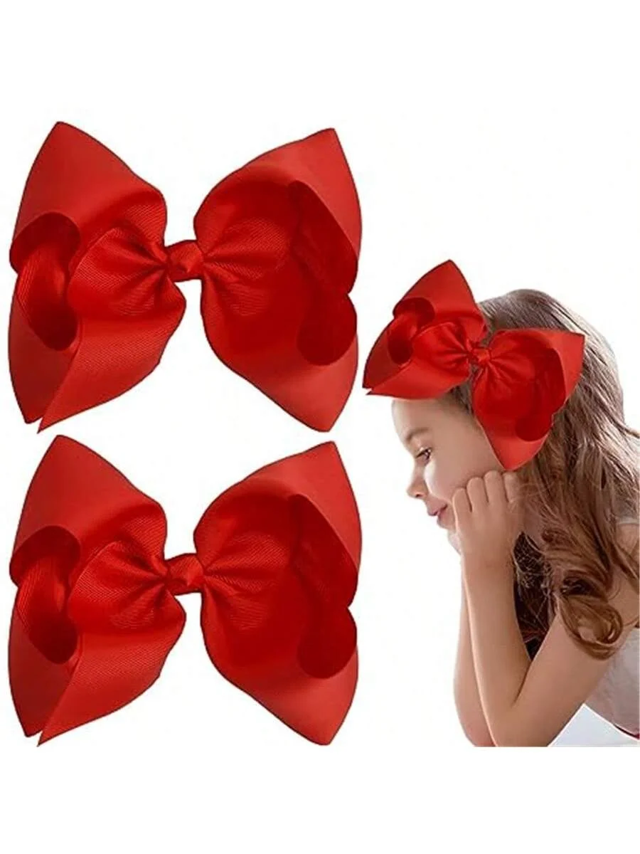 2Pcs/Pack 8 Inch (20CM) Hair Bows Clips, Big Hair Bows for Girls Toddler Boutique Grosgrain Ribbon Big Large Bows Alligator Clip