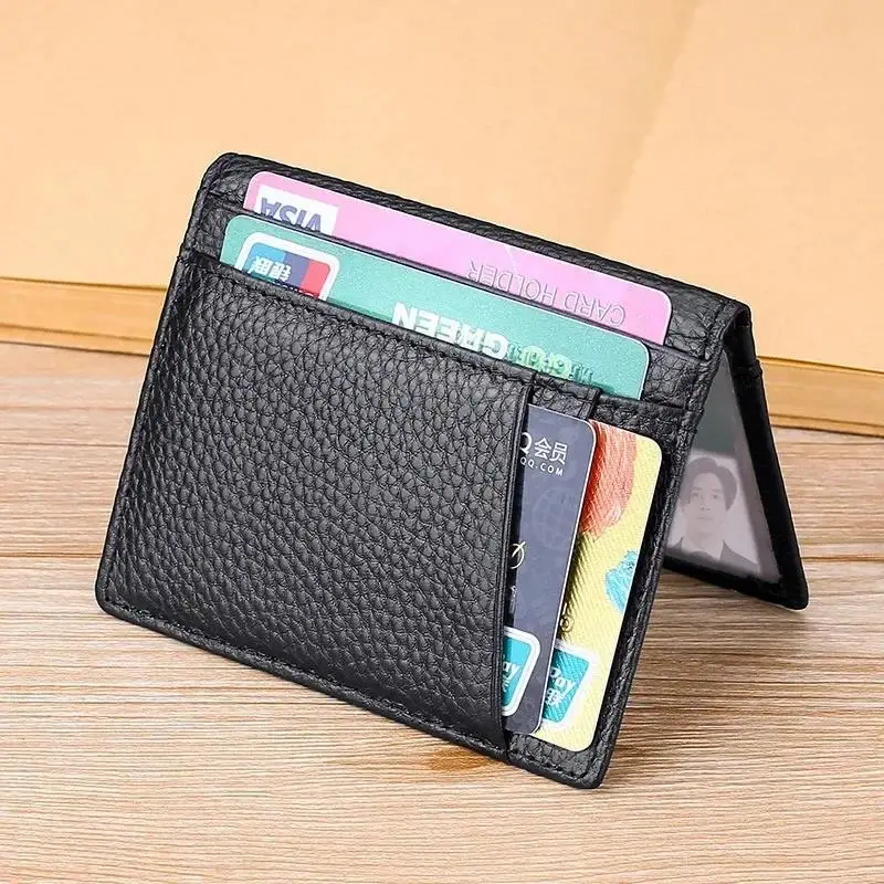 

New Super Slim Soft Wallet 100% Genuine Leather Mini Credit Card Holder Wallets Purse Thin Small Holders Men