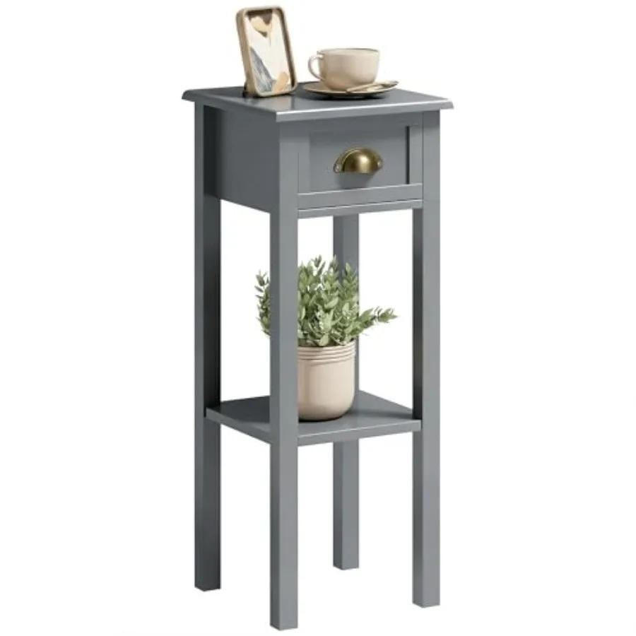 

Narrow End Table with Drawer and Bottom Shelf for Living Room, Slim Side Table for Small Spaces, Skinny Modern Accent Desk, Set