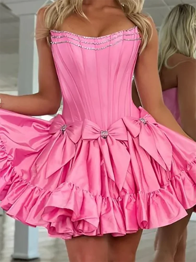 Classic Candy Color Strapless Tiered Sleeveless A-Line Formal Evening Dresses Birthday Party Prom Gowns Customized