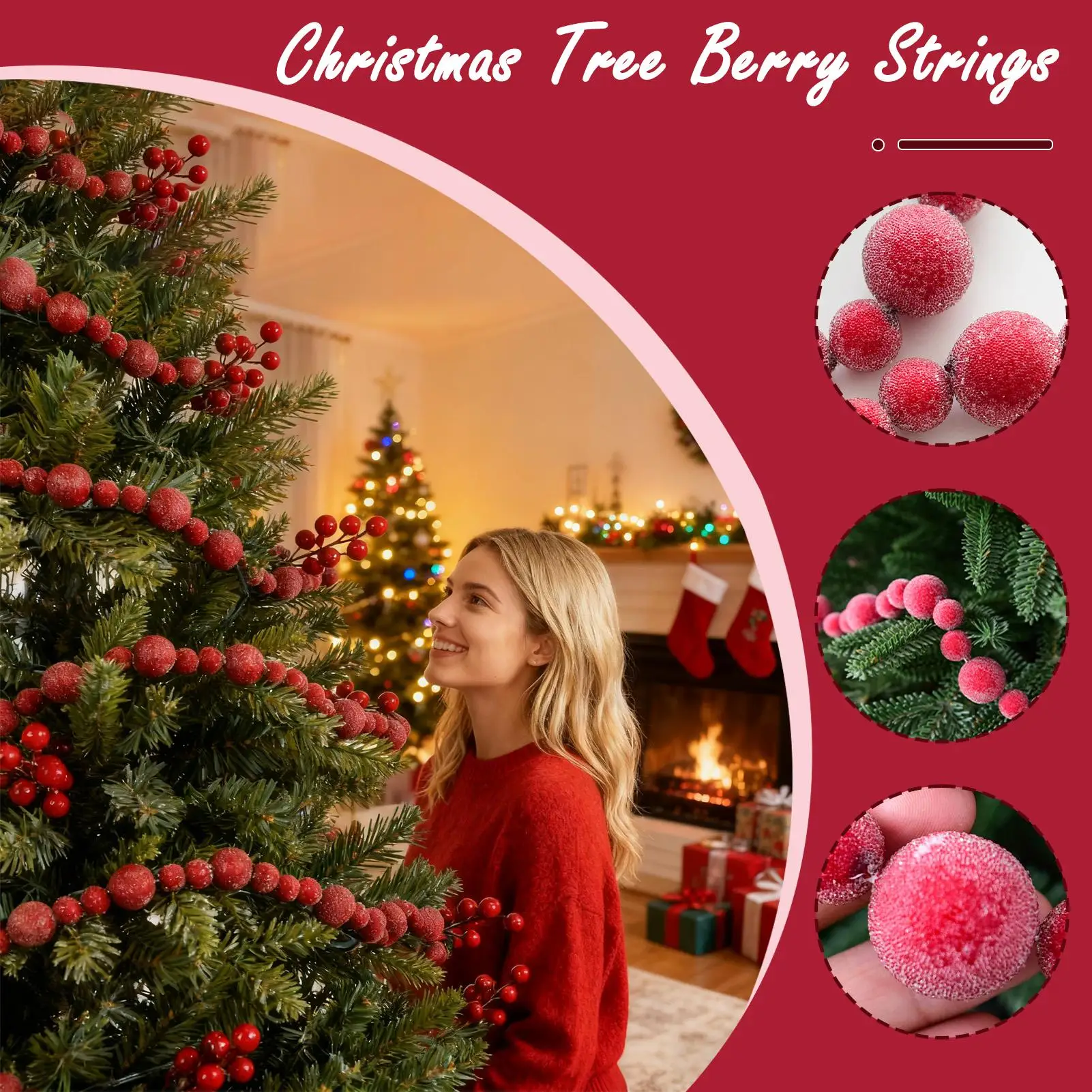 

Рождественская ягодная гирлянда 108,27 дюймов, реалистичный праздничный венок, Рождественский венок, декор для улицы, кухни, мантия, дома, зимы