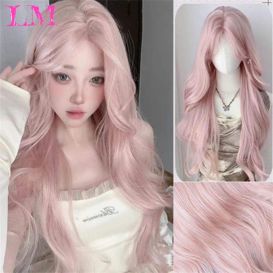 LM Women Long Wavy Cosplay Wig Red Rose Pink Black Blue Sliver Gray Brown Temperature Synthetic Hair Wigs