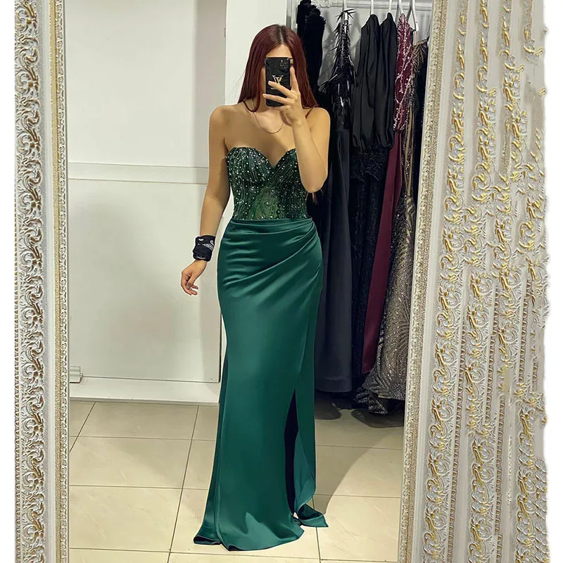 

Женское вечернее платье с юбкой-годе, зеленое современное платье без рукавов с разрезом сбоку, платье для свадебной вечеринки, платье для официальной и арабской Выпускной вечеринки, 2024
