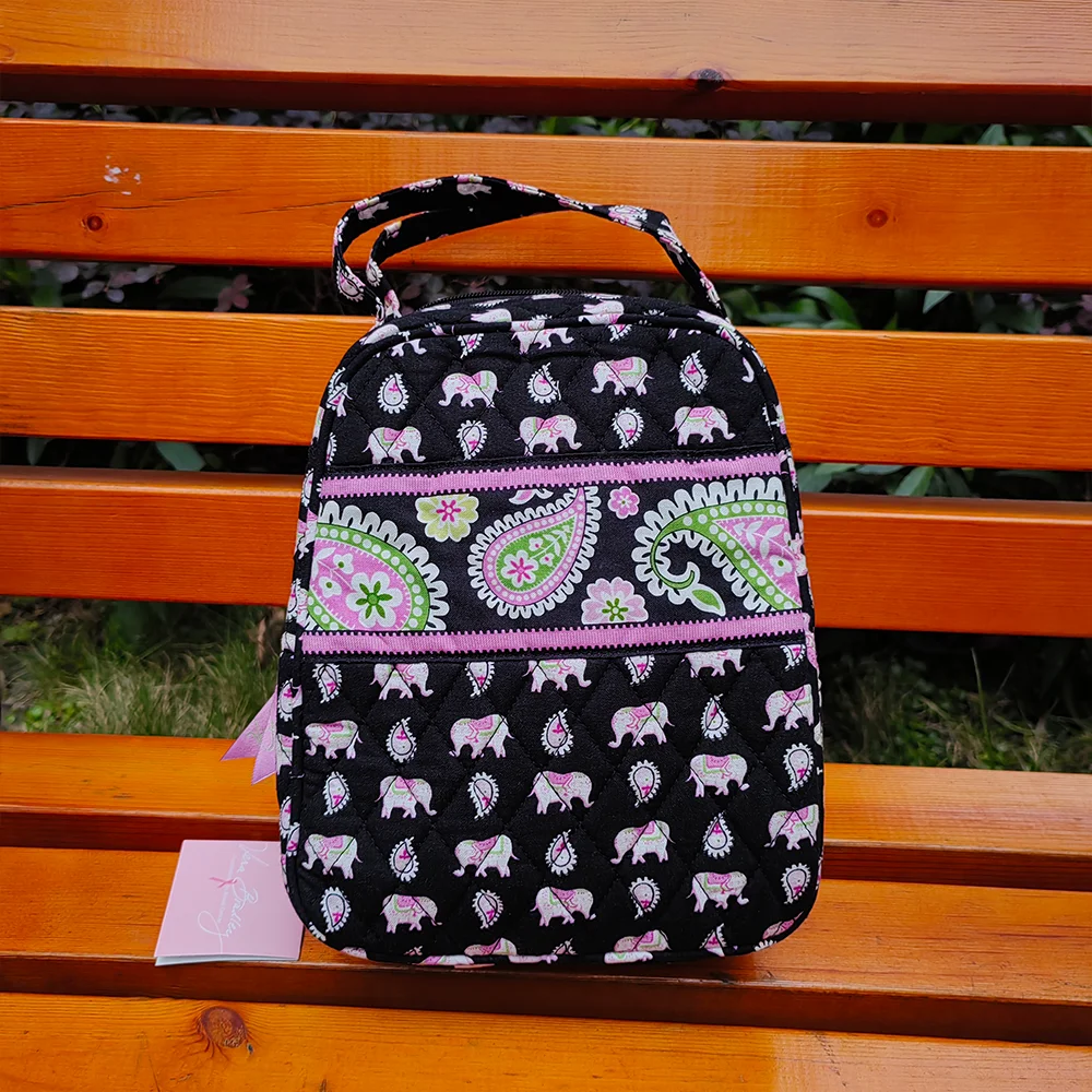 New color pure cotton environmentally friendly floral lining waterproof student lunch bag insulation bag lightweight handbag