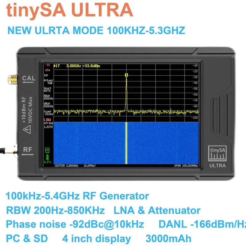 

Wishcolor New Handheld Tiny Spectrum Analyzer ULTRA 100k-5.3GHz RF Signal Generator with 4inch Display for tinySA with battery