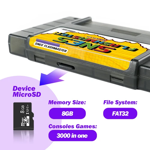 Imagen 2 del producto Tarjeta de juego EPICJOY Super SNES, tarjeta SNES 3000 en 1 con tarjeta TF de 8GB para consola Nintendo SNES, Compatible con consola original de EE. UU.