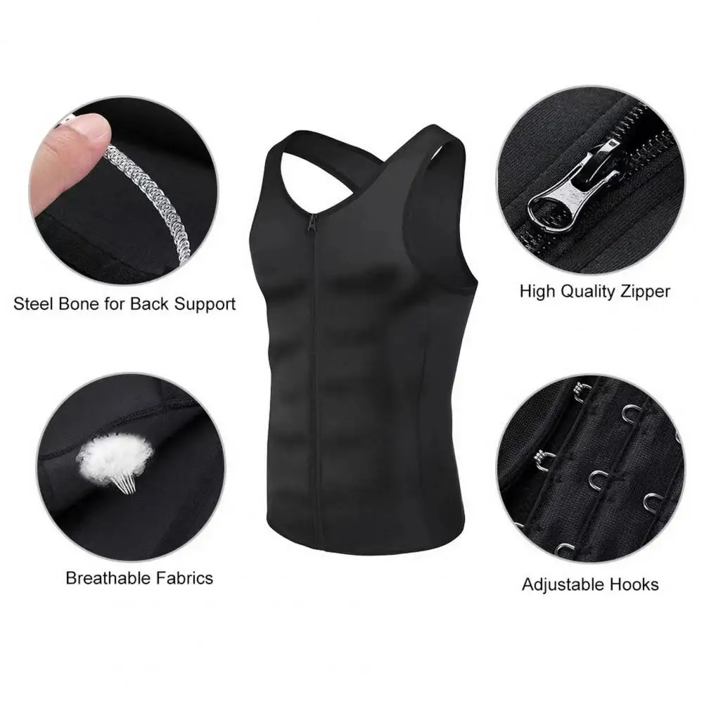 Adjustable Slimming Corset Vest Men's Slimming Corset Vest with Tummy Control Fat Burning Features O-neck Sleeveless Shapewear