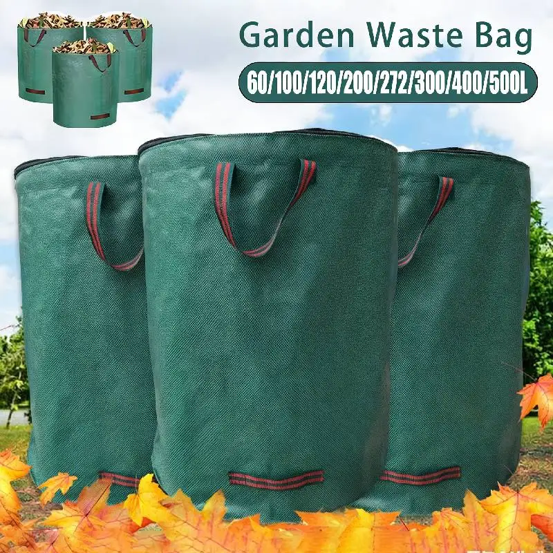 Garden Waste Bag 60-500L Large Capacity Garden Bag Reusable Waterproof Leaf Sack Weed Trash Can Container, Yard Leaf Storage Bag