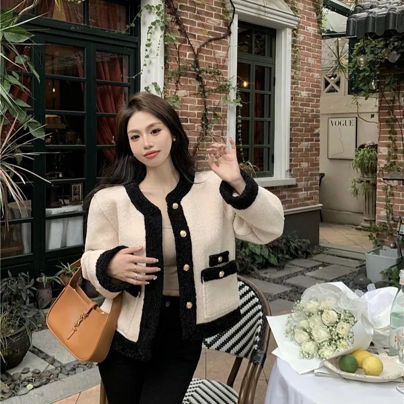 لون Blo Lamb Fur ort Jaet Thi ملابس خارجية دافئة لخريف وشتاء جديد Sle صغير Fraance Wind Top للنساء
