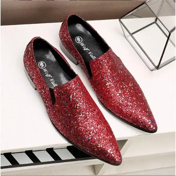 High Quality Men's Pointed Shoes, Shiny Stage Shoes, Nightclub Glitter Men's Shoes