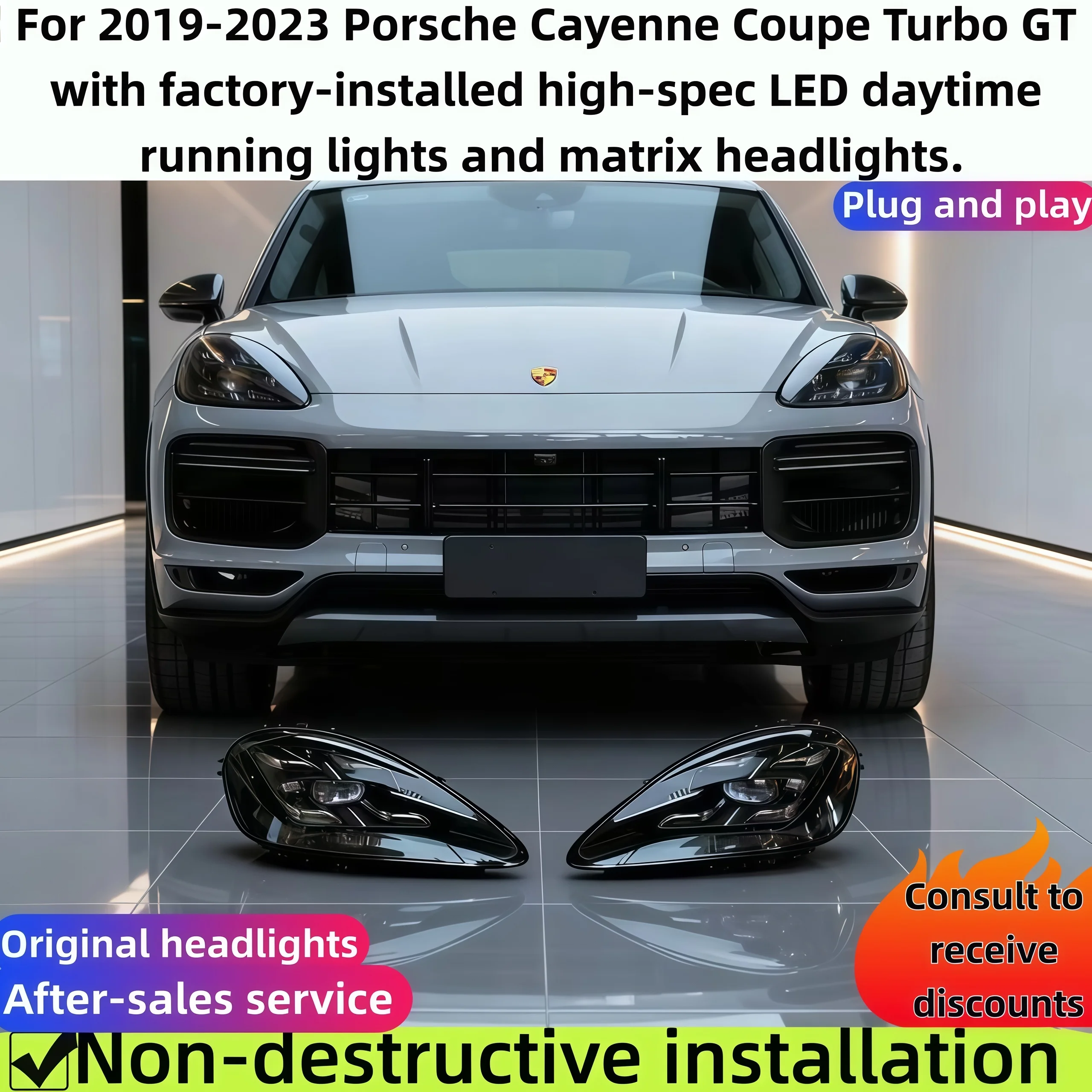 

For Porsche 2019-2023 New Cayenne 9Y0 Upgraded Original Top Configuration Smoked Silver Line White Strip Matrix Headlight