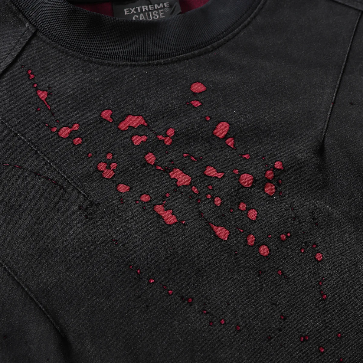 High Street Tees T Shirt Men's New Street Style Dark Ro Heavyweight Washed Cut and Eroded T-shirt Tops Short Sleeved