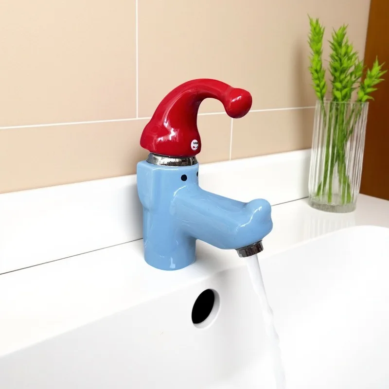 

Kindergarten children's colorful Little Red Riding Hood faucet children's basin ceramic cute cartoon strange hat wash