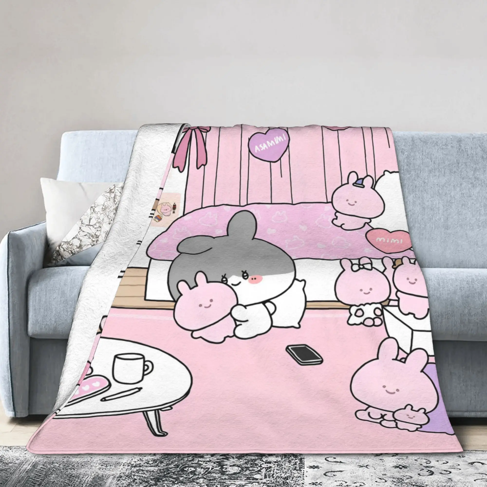 Asamimichaans Asleep Cartoon Blanket Cover Fleece Cute Asamimi Lightweight Throw Blanket for Bed Bedspread