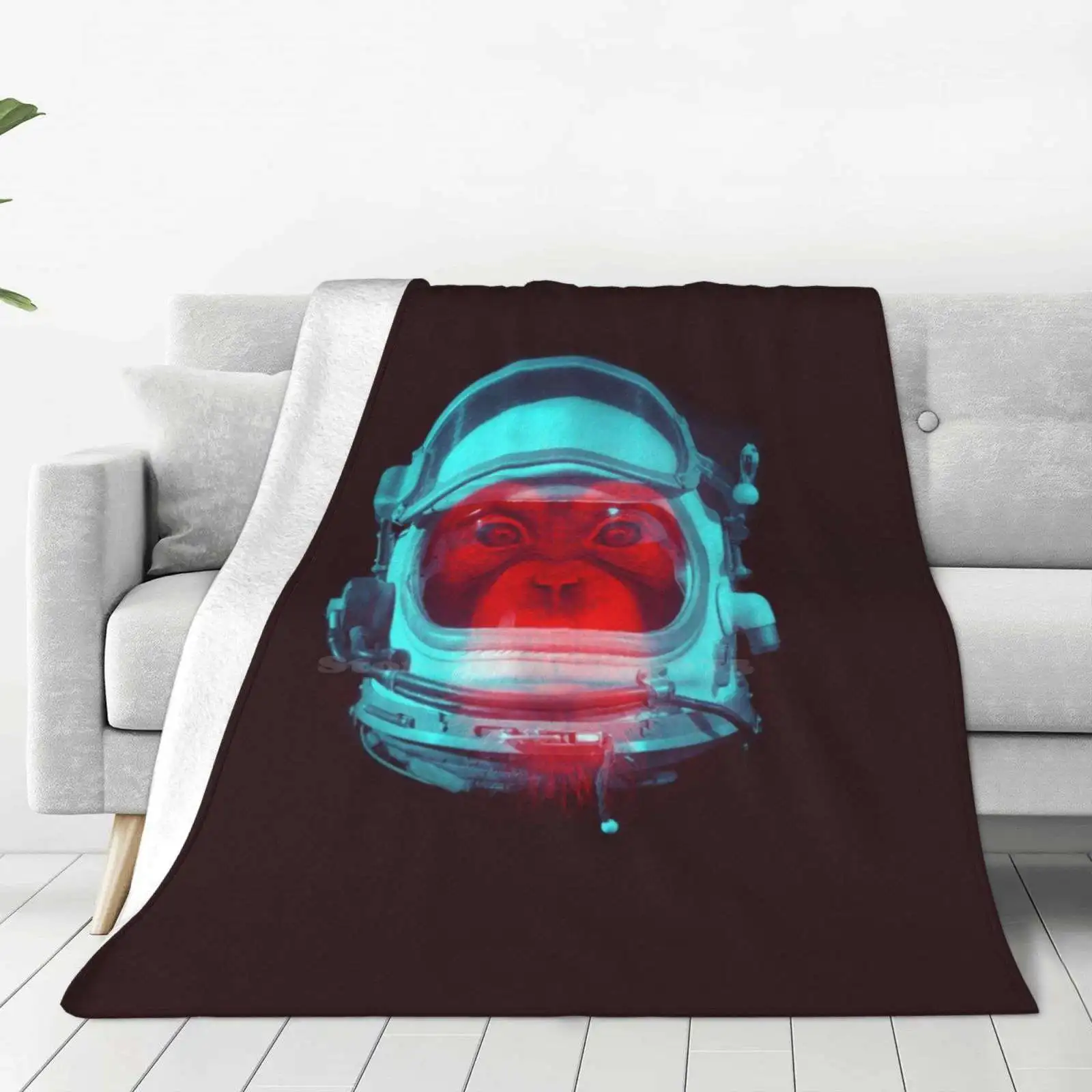 Space Monkey New Selling Custom Print Flannel Soft Blanket Monkey Space Ape Astronaut Cosmonaut Photomontage Red Blue Planet