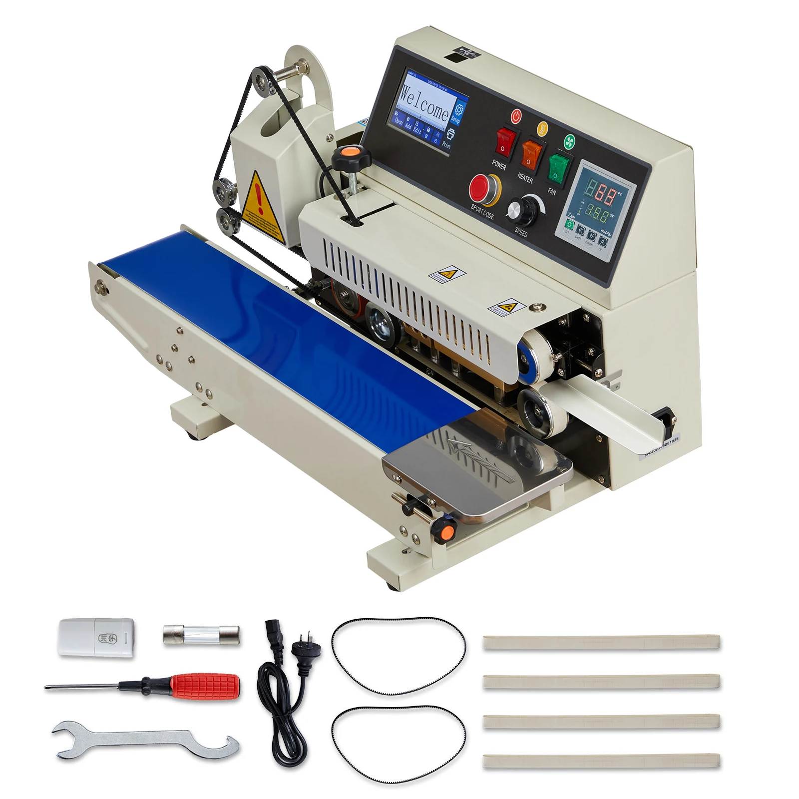 Machine de scellage de sacs en continu SucceBuy, scelleuse horizontale de 0,24 à 0,47 pouces de largeur avec impression à l'encre pour sacs de 0,001 à 0,03 pouces