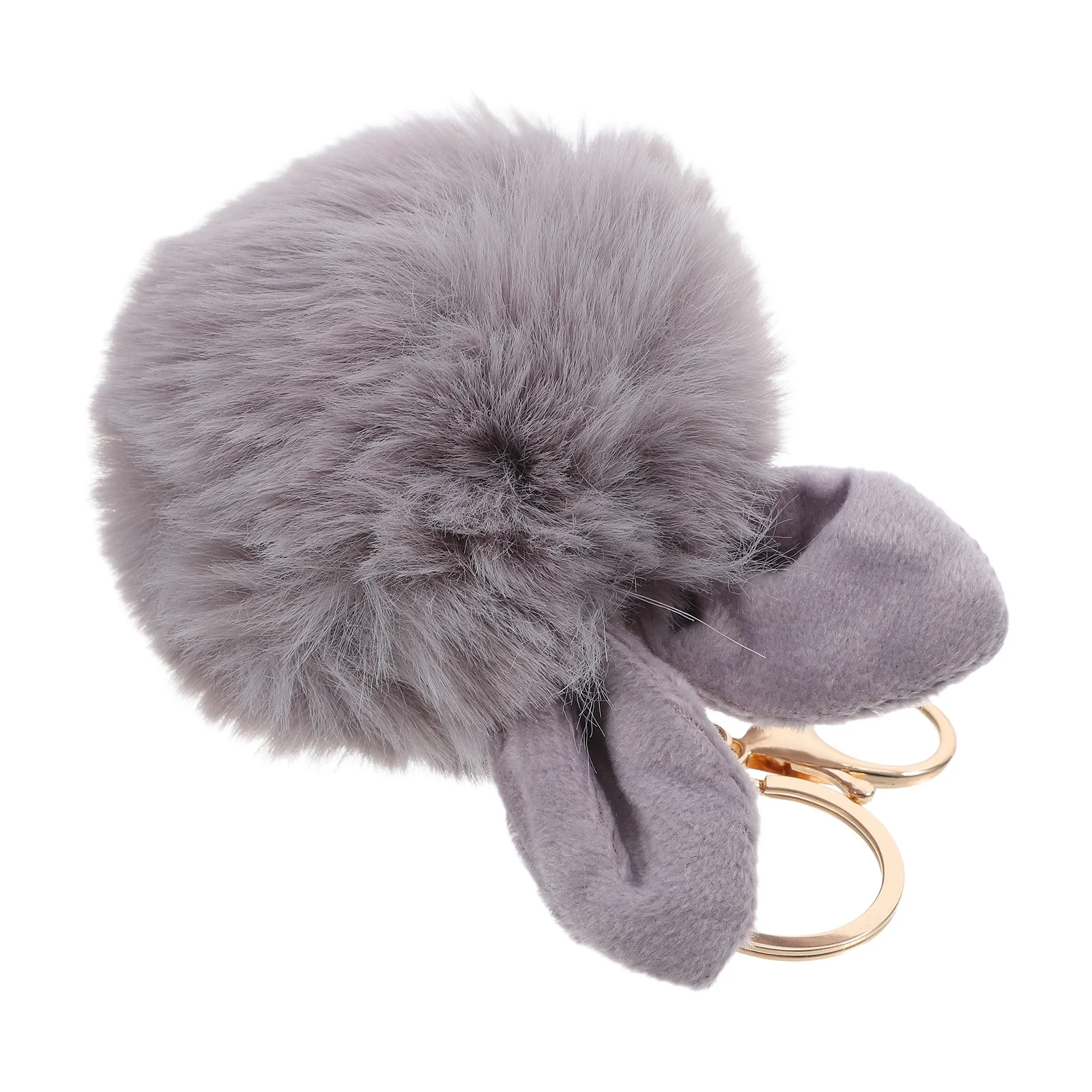 

Pom Pom Ball Keychain Rabbit Ear Keyring Bag Charm Decoration Gray Approx 10-12cm Exquisite Workmanship Multiple Occasions