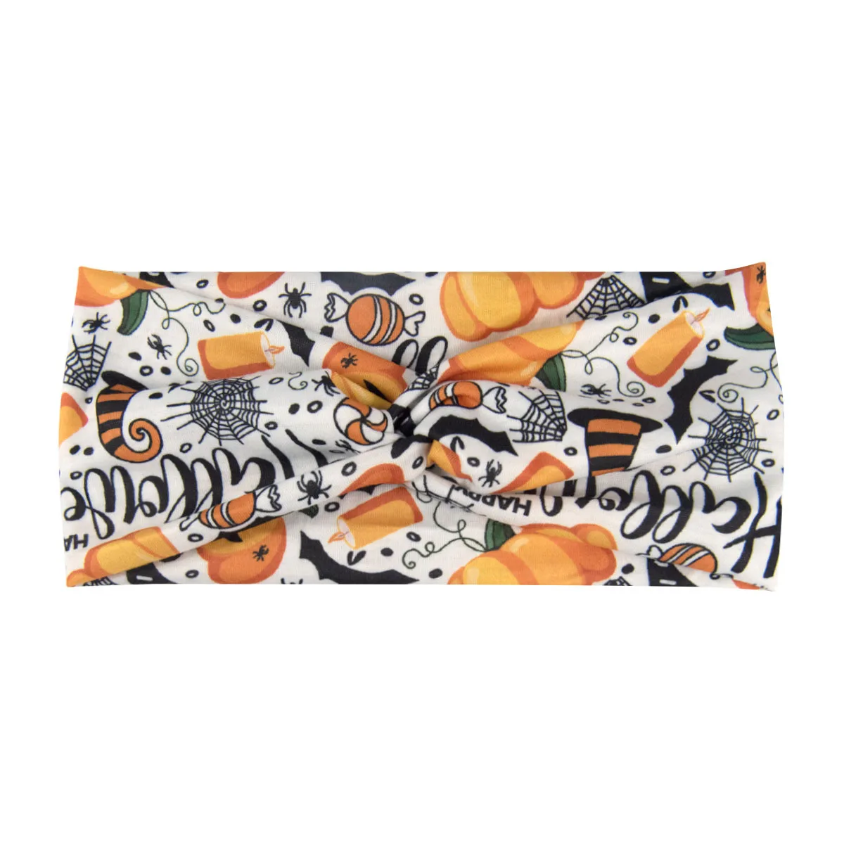Böhmisch bedruckte Schädel Kürbis Grimasse Halloween breites Stirnband geknotet elastisches Stirnband Yoga Laufhaar Zubehör für Frauen – Detail 5