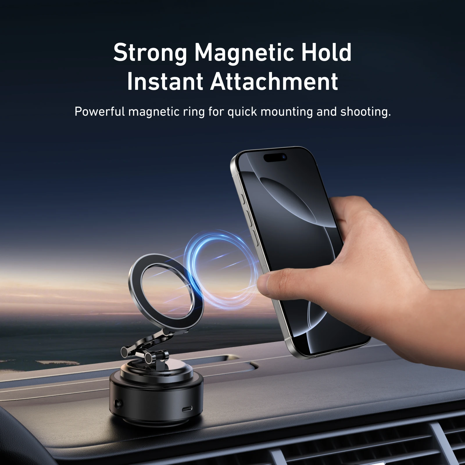 TELESIN Magnetyczny elektryczny uchwyt samochodowy na telefon z przyssawką 360 °   Regulowany stojak samochodowy do telefonu komórkowego Iphone Android Phone