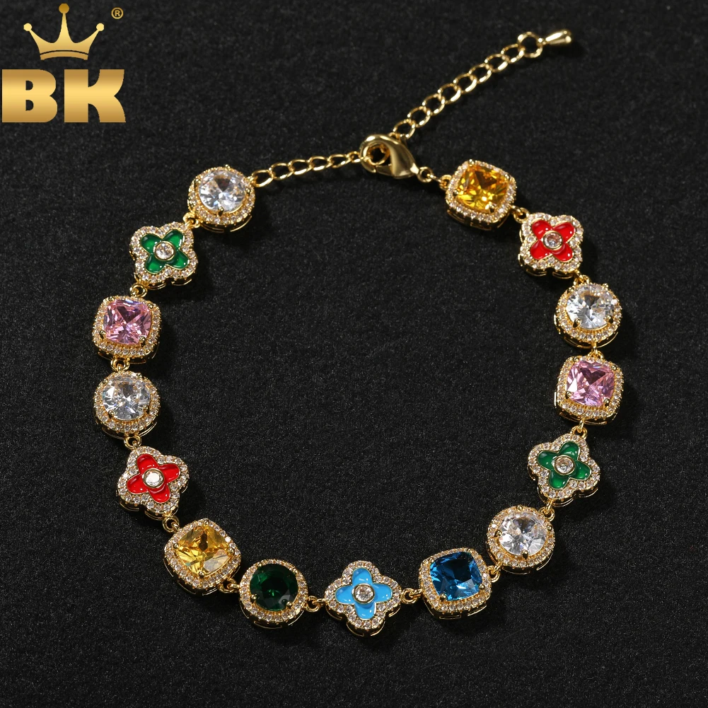 

TBTK эмалированная цепочка с цветочным принтом, ожерелье Iced Out AAAAA + Радуга с кубическим цирконием, ожерелье с драгоценными камнями для мужчин, ювелирные изделия в стиле рок, хип-хоп