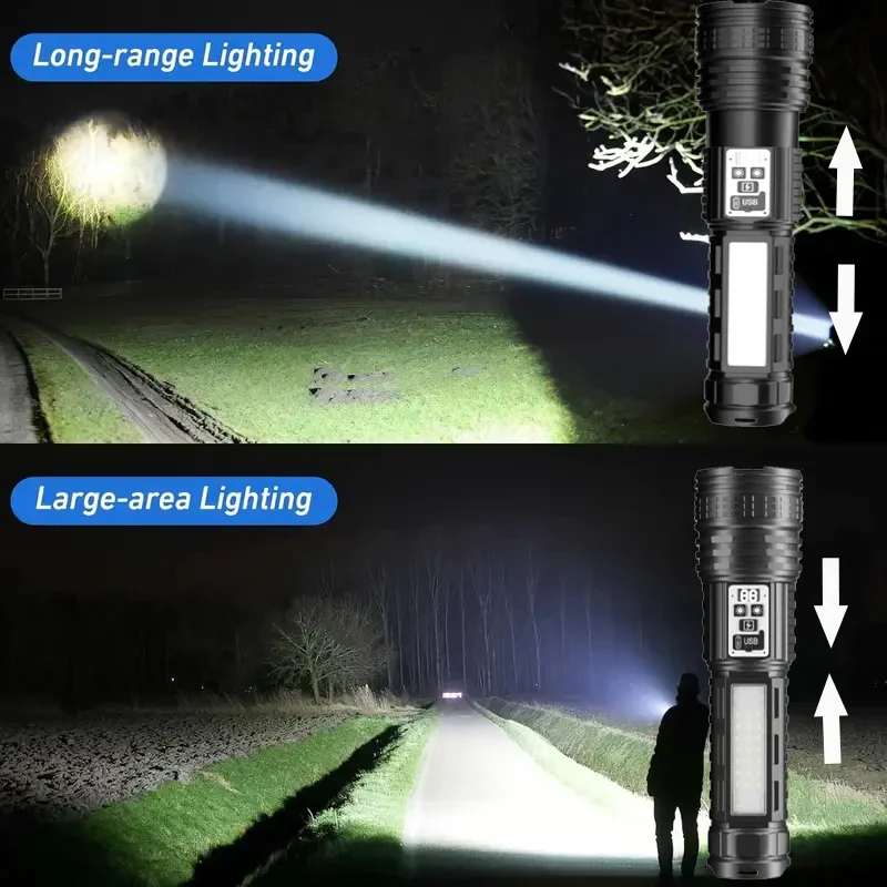 10000000Lm High Power White And Yellow Laser Dual Light Source Flashlight Cob Side Light Tactical Flashlight Emergency Spotlight